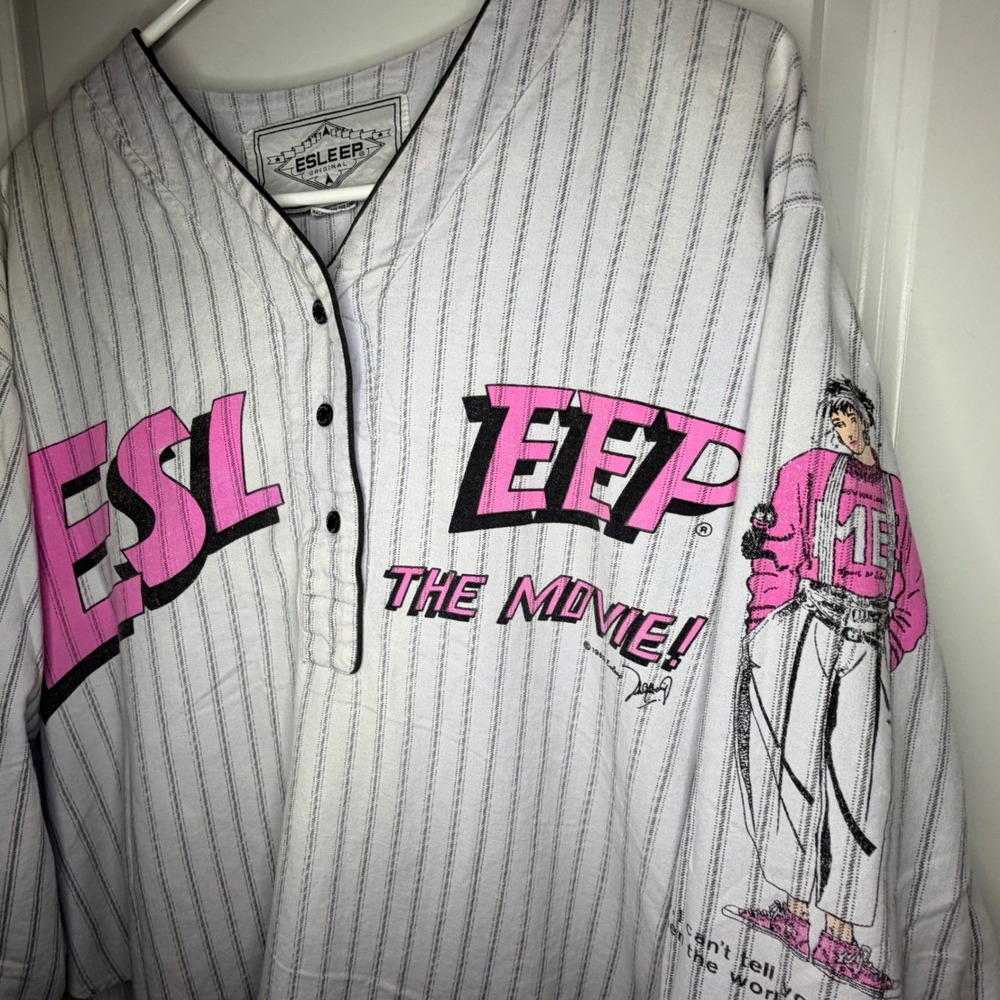 Vintage 1989‎ Esleep Movie Pinstripe Pajama Sleeping Top Shirt Womens Medium